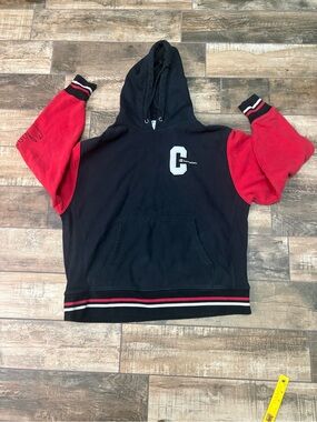 Champion Reverse Weave  Hoodie with Red Raglan Sleeves and 'C' Patch